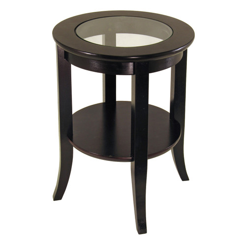 22.5" Dark Espresso Elegant Genoa Round Shaped Glass Top End Table - IMAGE 1