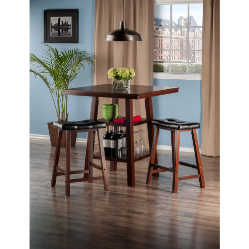 High Dining Table with Counter Stools - 36" - Walnut Finish - 3-Piece - IMAGE 1