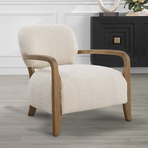 Faux Shearling Accent Chair - 38" - Cream and Brown - IMAGE 1