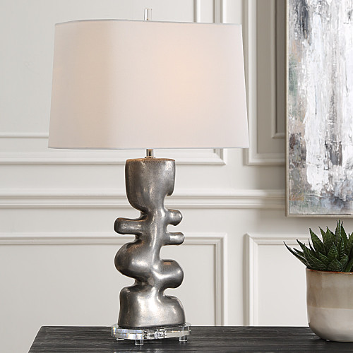 Free Flowing Table Lamp with Drum Shade - 28.5" - Nickel Finish - IMAGE 1