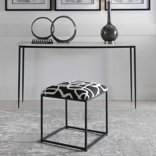 Abstract Style Upholstered Accent Stool - 19.25" - Black and White - IMAGE 1