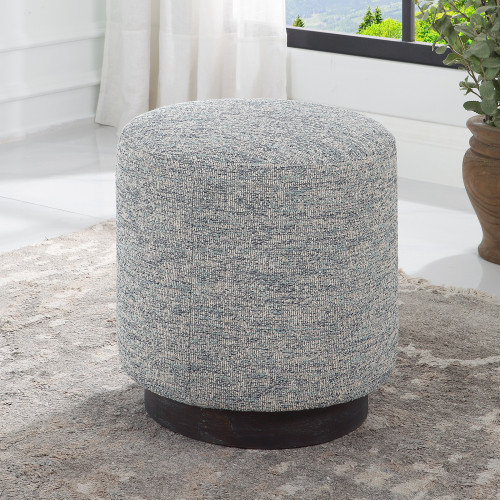 Plush Upholstered Pouf Ottoman - 18" - Blue and White - IMAGE 1
