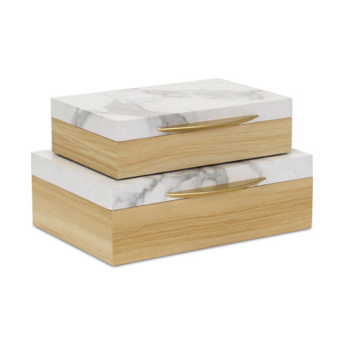 Rectangular Faux Marble Decorative Storage Box Set - 11.75" - White and Brown - IMAGE 1