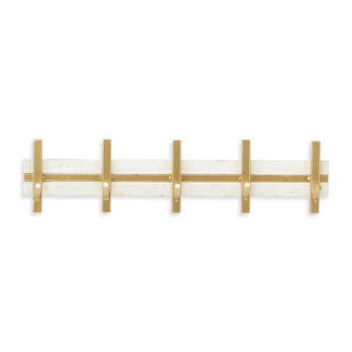 Handcrafted Five Hook Coat Rack - 21.75" - White and Gold - IMAGE 1