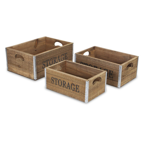Set of 3 Brown and Black Storage Crates with Border 13" - IMAGE 1