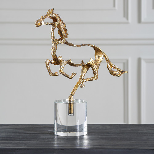 Horse Sculpture with Crystal Base - 14.75" - Gold and Clear - IMAGE 1