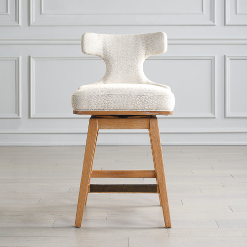 Upholstered Swivel Return Seat Counter Stool - 38.25" - White - IMAGE 1