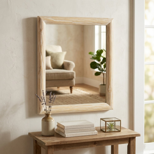 Handmade Rectangular Framed Wall Mirror - White - 20" - IMAGE 1