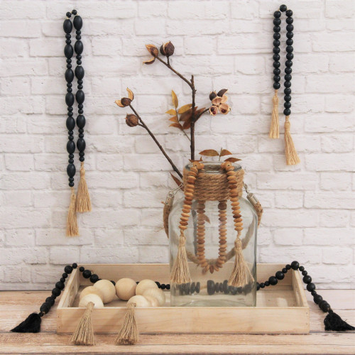 Oval and Spherical Mixed Bead Tassel - 36" - IMAGE 1