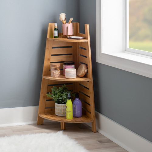Bamboo 3 Tier Corner Storage Shelf - 32.75" - Brown - IMAGE 1