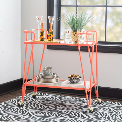 Two Tier Mirrored Top Bar Serving Cart - 32.5" - Coral Pink - IMAGE 1