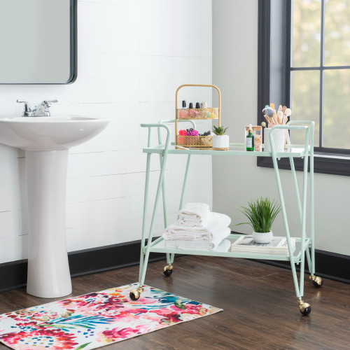 Mirrored Top Two Tier Bar Serving Cart - 32.5" - Mint Blue - IMAGE 1