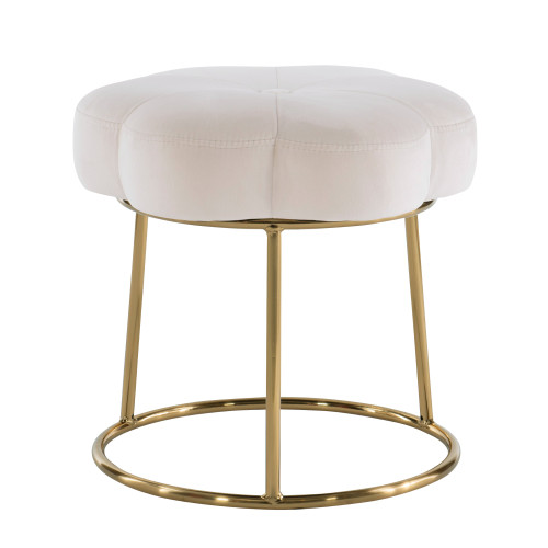Floral Vanity Stool with Tubular Base - 17.75" - White and Gold - IMAGE 1