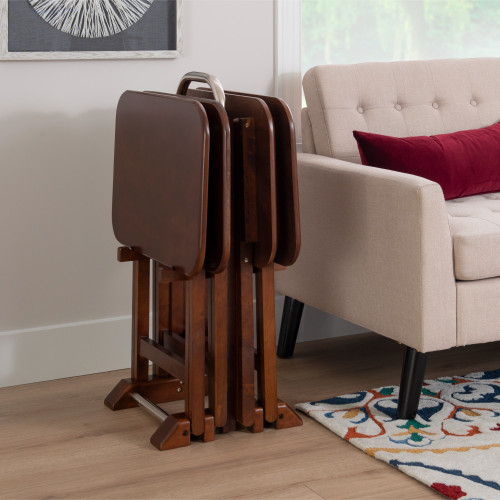 5-Piece Folding Tray Table Set - 26.25" - Brown - IMAGE 1