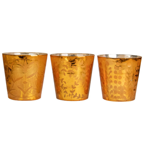 Set of 3 Orange Glass Votive Candle Holders 4" - IMAGE 1