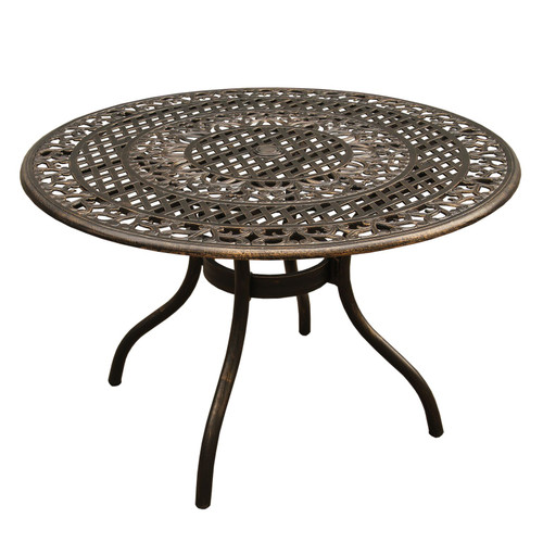 48” Brown Mesh Lattice Round Aluminum Outdoor Patio Dining Table - IMAGE 1