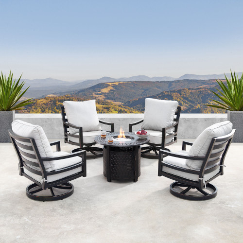 5-Piece Bronze and Gray Round Outdoor Patio Furniture Fire Table Set 34" - IMAGE 1