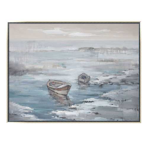 50" Blue and Gray Rectangular Framed Ocean with Boat Wall Art - IMAGE 1