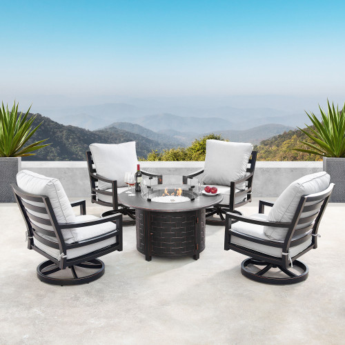 5-Piece Bronze and Gray Round Outdoor Patio Furniture Fire Table Set 44" - IMAGE 1
