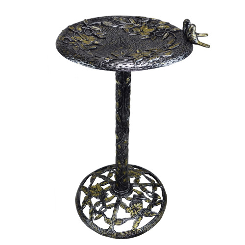 34" Silver and Gold Contemporary Handmade Bird Bath with Hummingbird - IMAGE 1