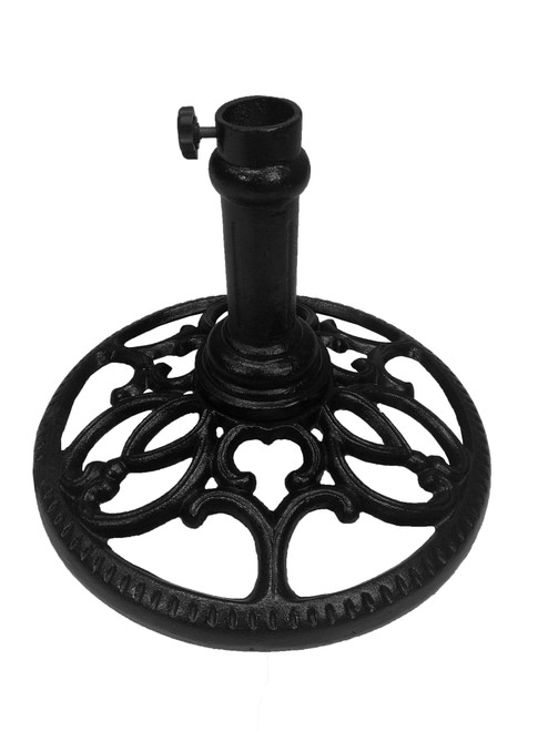 18” Round Black Filigree Designed Cast Iron Patio Umbrella Stand - IMAGE 1