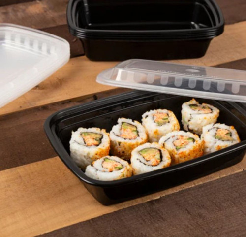 150-Count 24 oz. Black Microwave Plastic Rectangular Take Out Containers - IMAGE 1