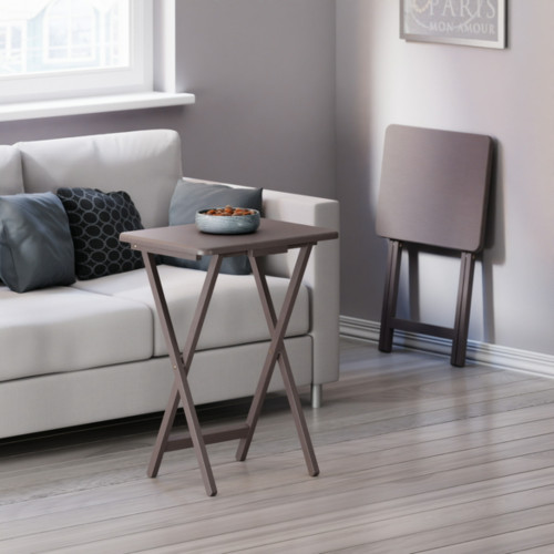 Folding Wooden Snack Tables - 26" - Oyster Gray - Set of 2 - IMAGE 1