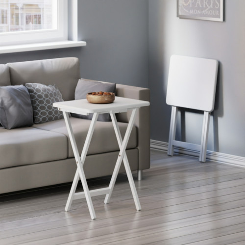 Folding Wooden Snack Tables - 26" - White - Set of 2 - IMAGE 1