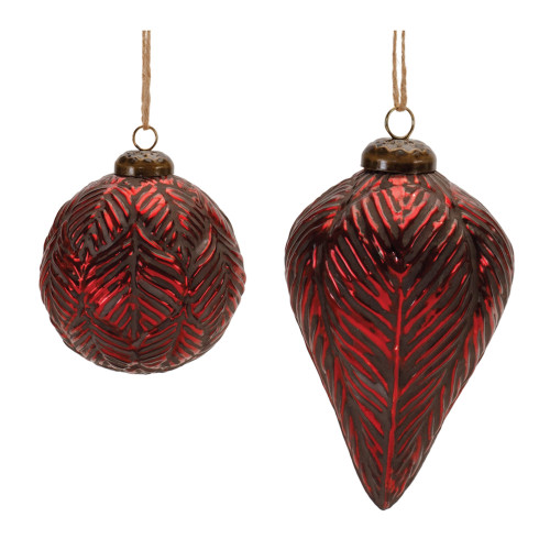 Etched Glass Christmas Ornaments - 5.5" - Burgundy - 6ct - IMAGE 1