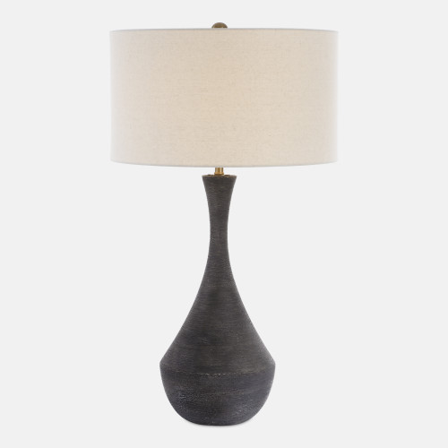 Horizontal Texture Table Lamp with Drum Shade - 34 - Green - IMAGE 1