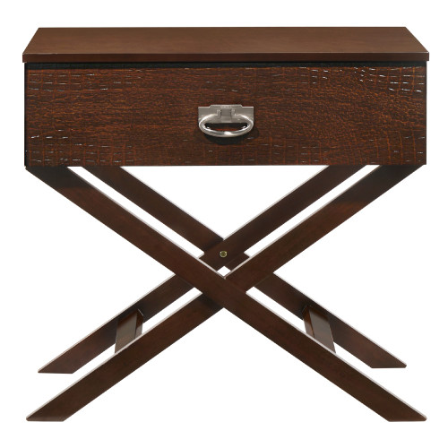 Solid X-Frame Wooden Nightstand with Drawer - 27" - Chocolate Brown - IMAGE 1