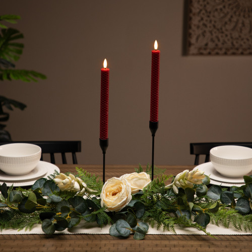 LED Flickering Flameless Taper Honeycomb Christmas Candles - 9.5" - Red - Set of 2 - IMAGE 1