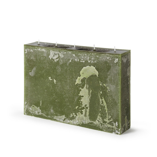 15.75" Dark Green Rectangular 5- Wick Pillar Wax Candle - IMAGE 1