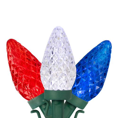 Patriotic LED C9 Faceted Christmas Lights - Red, White and Blue - 66' Green Wire - 100ct - IMAGE 1