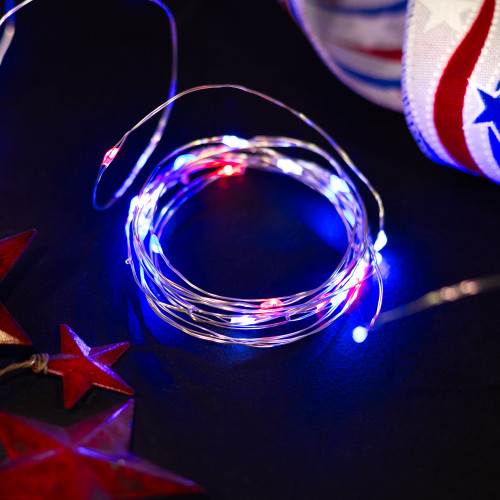 Patriotic LED Micro Fairy Lights - 17' - Red, White and Blue - Copper Wire - 50ct - IMAGE 1
