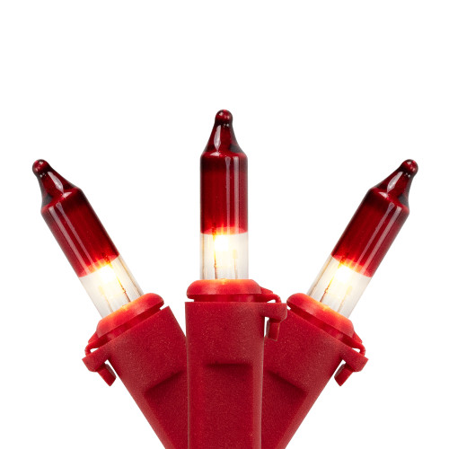 Mini Christmas Light Set- Clear with Red Tips - 10' Red Wire - 50ct - IMAGE 1