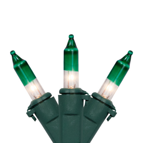 Mini Christmas Light Set - Clear with Green Tips - 20.25' Green Wire - 100ct - IMAGE 1