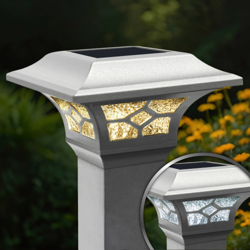 Solar Powered Dual Light Outdoor Post Cap - 7.25" - White - IMAGE 1