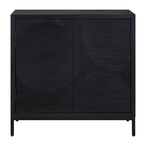 2-Door Carved Circle Storage Cabinet - 31.75" - Black - IMAGE 1