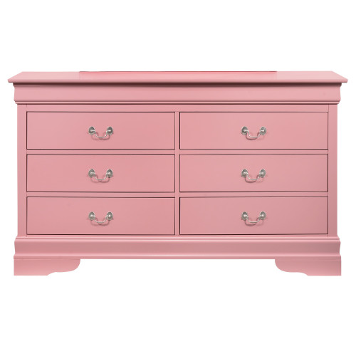Wooden Double Dresser with Six Drawers - 60" - Pink - IMAGE 1