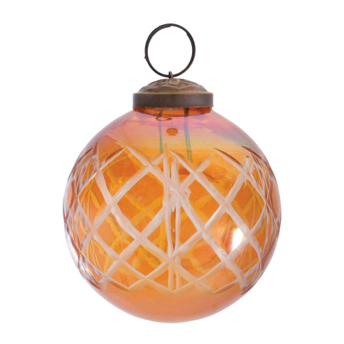 Etched Glass Christmas Ball Ornaments - 3" (75mm) - Amber - 12ct - IMAGE 1