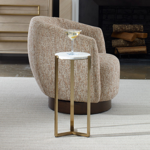 Marble Drink Table - 23" - Antique Brass Finish - IMAGE 1