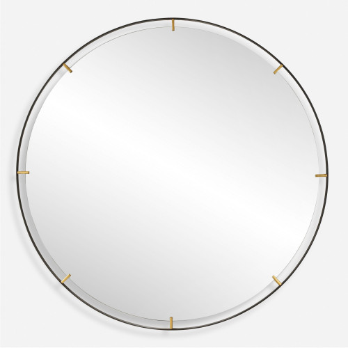 Round Framed Wall Mirror - 72.25" - Black Finish - IMAGE 1