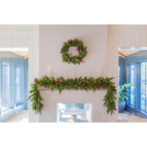 Pre-Lit Mixed Cedar Artificial Christmas Garland - 12’ x 14" - Dual ...