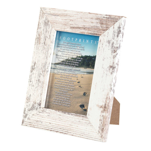 Weathered "Footprints" on the Beach Picture Frame - for a 4" x 6" Photo - White - IMAGE 1
