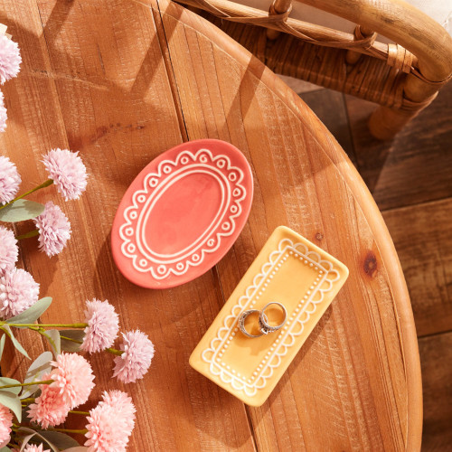 Oval and Rectangular Ceramic Trinket Dish Trays - 5" - Set of 2 - IMAGE 1