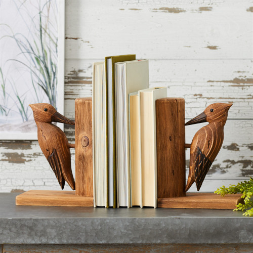 Pine Wood Woodpecker Bookends - 8.75" - Brown - Set of 2 - IMAGE 1