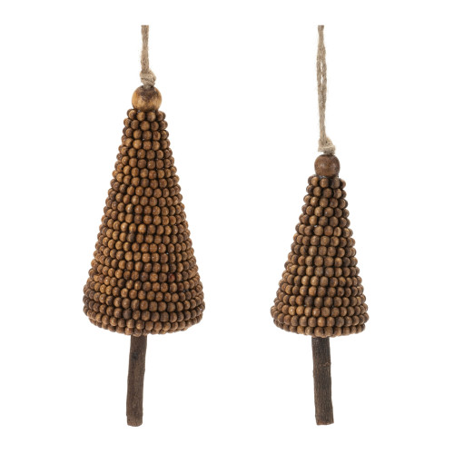 Beaded Wooden Christmas Tree Ornaments - 7.25" - Brown - 4ct - IMAGE 1