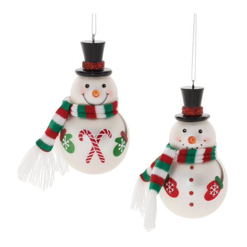 Frosted Glass Snowman Christmas Ornaments - 4.5" - Red and Green - 6ct - IMAGE 1
