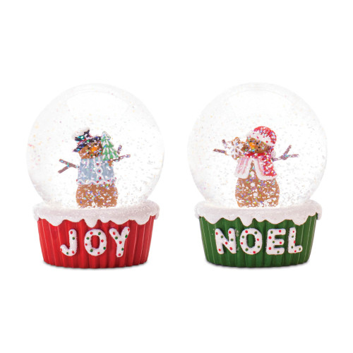 Gingerbread Snowman Christmas Snow Globe - 4" - Red and Green - Set of 2 - IMAGE 1